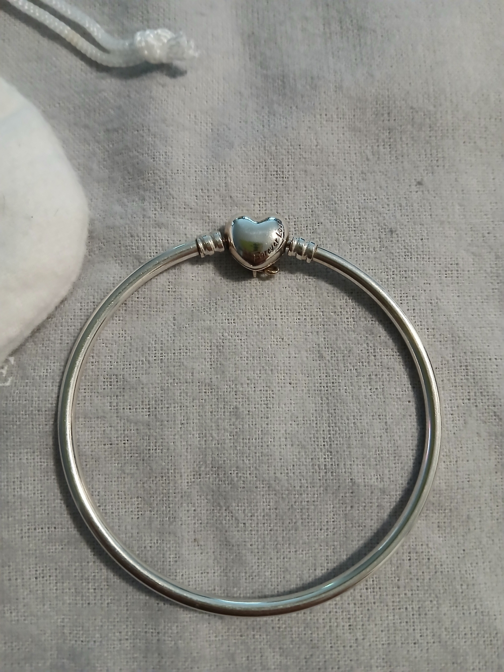 Pandora "Forever Love" Sterling Silver Heart Clasp Bangle Bracelet